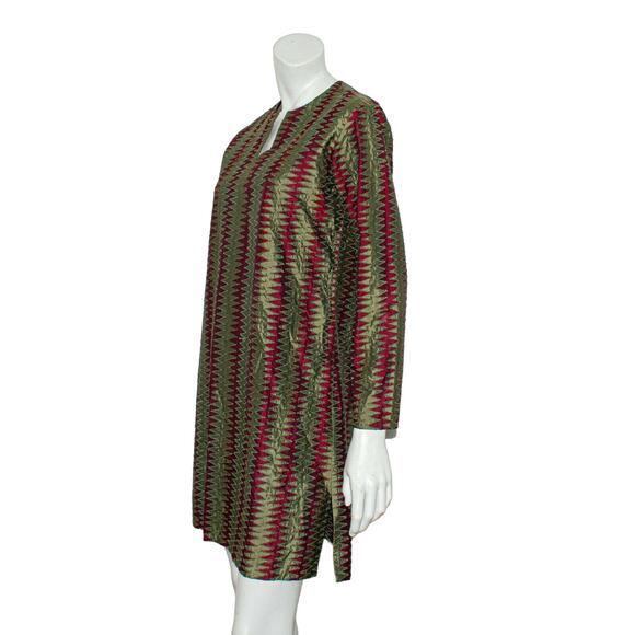 NEERU KUMA Tunic Blouse Vneck Green Red size Medium - Picture 4 of 9
